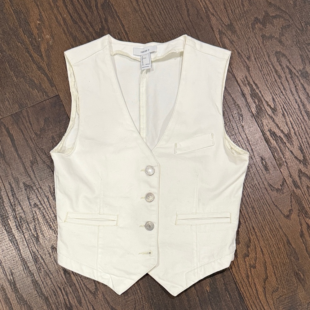 Forever 21 Cream Button-Up Vest